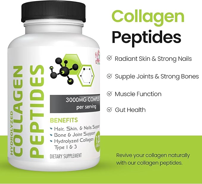 Mila Miamor Collagen Peptides – Hydrolyzed Protein for Hair, Skin, Nails, Joint, Bone, Muscle & Gut Support – Easy-Absorb Formula, 120 Capsules