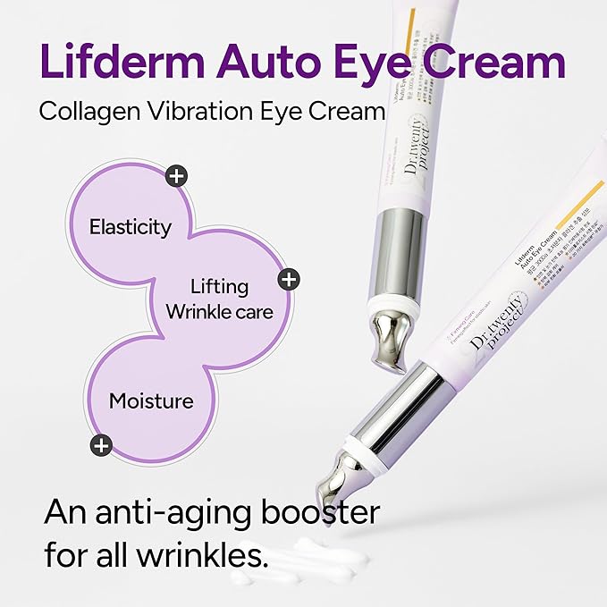 Lifderm Eye Cream with Collagen & Vibrating Device for Wrinkles, Anti-Aging, Dark Circles – Lifting, Firming, Tightening, Depuffing, Nourishing Korean Skincare (20ml 0.6 fl oz)