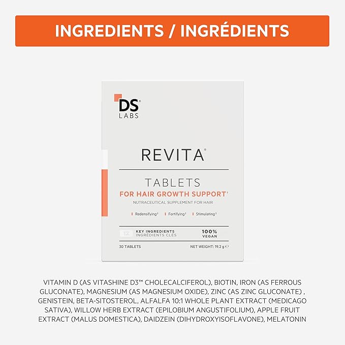 DS Labs Revita Hair Density Support Tablets - Daily Hair Wellness Supplement with Biotin, Zinc, Iron, Vitamin D, Magnesium & Melatonin, for Men & Women, 90 Tablets