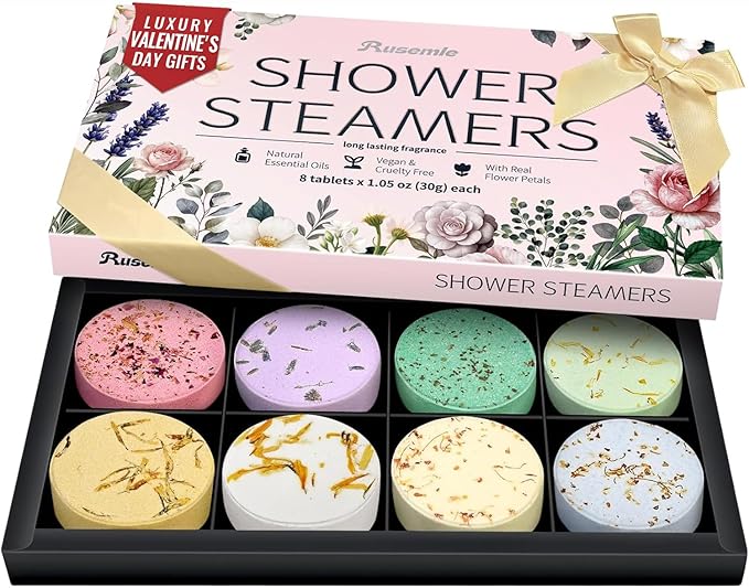 Shower Steamers Aromatherapy 8 Pcs - Birthday Valentines Day Gifts for Women Mom Her Wife, Natural Essential Oil for Self Care Home Spa Relaxation Galentines Day Gifts, Easter Basket Essentials