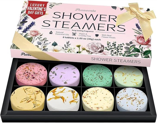 Shower Steamers Aromatherapy 8 Pcs - Birthday Valentines Day Gifts for Women Mom Her Wife, Natural Essential Oil for Self Care Home Spa Relaxation Galentines Day Gifts, Easter Basket Essentials