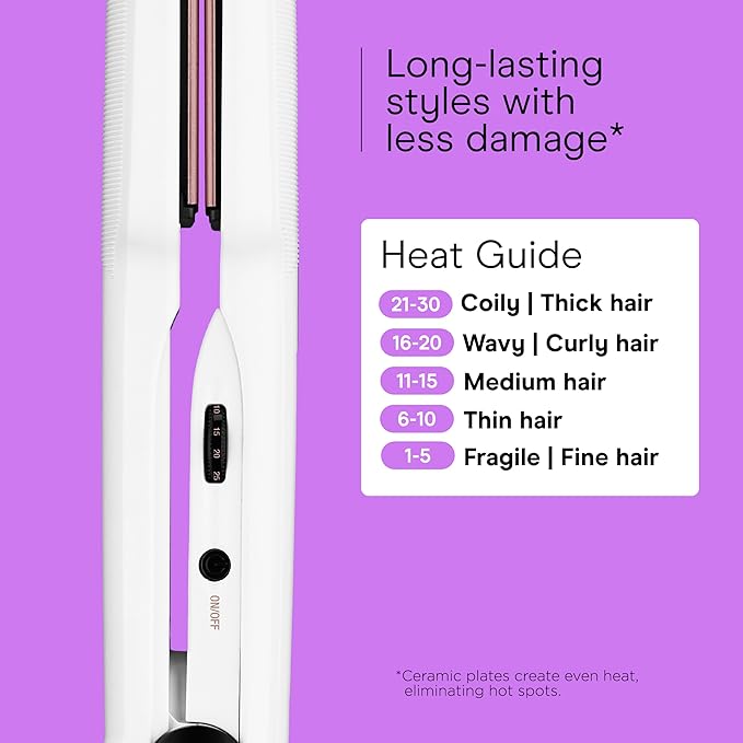 Conair Double Ceramic Flat Iron, 1½-inch Flat Iron, 5 Heat Settings Up to 410°F, Extra-Wide Floating Plates, For All Hair Types and Textures, White