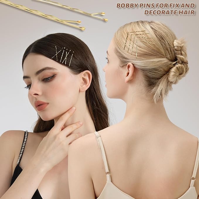 Teenitor 300pcs Blonde Bobby Pins Hair Pins 100 Bobby Pins Blonde Hair,100 Hair Pins for Women 100 Hair Bands Kit, Blonde Bobby Pins for Hair Hair Pins for Buns 2" 2.36" Bobby Pins Blonde 2" 2.75"