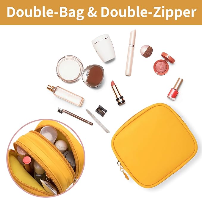 Small Makeup Pouch, Double Zipper Cosmetic Bag, Travel Makeup Bag, Cute Makeup Bag for Purse, Mini Toiletry Bag (yellow)