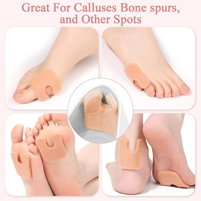 Jollidecor Callus Cushions U Shaped Felt Callus Pads Self Adhesive Foot Pads, 72Pcs Keep Calluses from Rubbing on Shoes Adhesive Pads for Men and Women, Brown