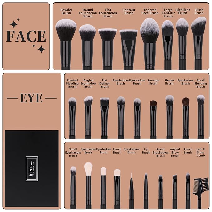 DUcare Professional Makeup Brushes Set 27Pcs Makeup Brush Set Premium Synthetic Kabuki Foundation Blending Face Powder Blush Concealers Eye Shadows Brushes