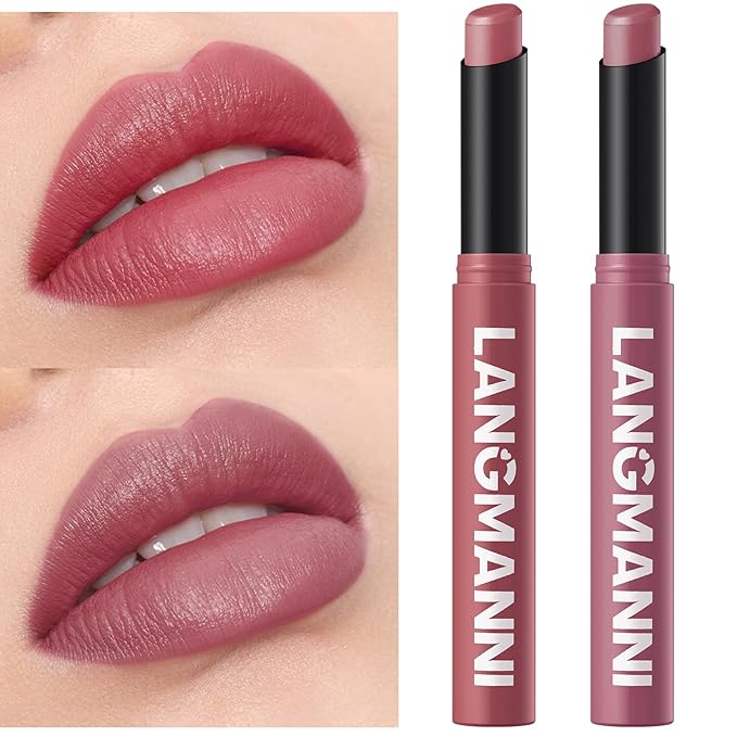 Jolilab 2Pcs Velvet Matte Lipstick Nude Matte Soft Dark Color Stick High Pigmented Long-Lasting Waterproof Lip Stick Lip Balm Beauty Cosmetics Gift for Women(07#+08#)
