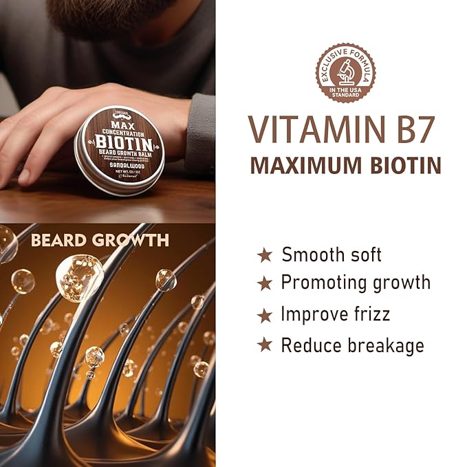 2 Pack Biotin Beard Balm Set for Men – Natural & Sandalwood Butters – Non-Itchy, Moisturize, Strengthen & Shape Beards – Grooming Gift Set for Father's Day, Anniversaries, Christmas