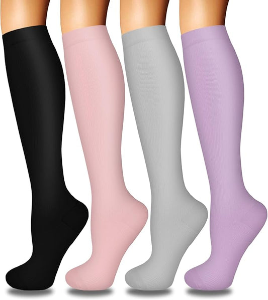 Iseasoo 4 Pairs Compression Socks for Women Circulation-Best Support for Nurses,Running,Athletic,Travel