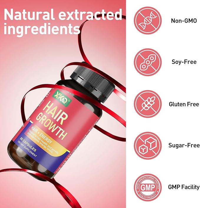 XKQ Hair Growth Supplements, Supports Hair Health & Fullness with Nutrient Replenishing Formula, for Men & Women Seeking Thicker-Looking, Healthier Hair – 2 Month Supply
