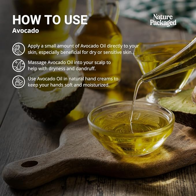 Nature Packaged Avocado Oil - Direct from EIR Oils Farm in Spain - 100% Pure Carrier Oil for Hair, Face, and Skin - Hand-Picked, Cold-Pressed Carrier Oil - (16oz)