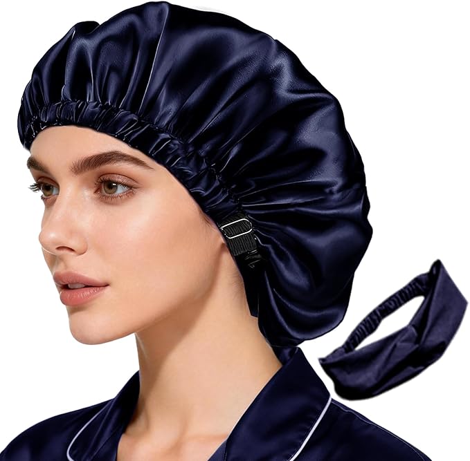 2Pcs Satin Bonnet Silky Bonnets Hair Bonnet For Sleeping Double Layer Curly Hair Sleep Cap Womens Silk Night Hats