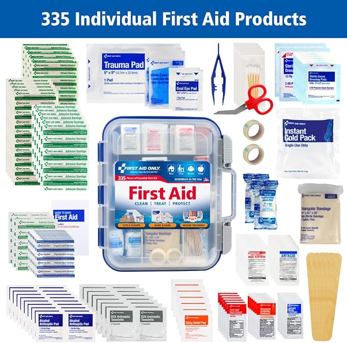 First Aid Only 91247 OSHA-Compliant First Aid Kit, All-Purpose 100-Person Emergency First Aid Kit for Business, Worksite, Home, and Car, 335 Pieces, Multicolored