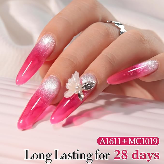 Double Rhythm 0.5 Oz Jelly Gel Polish Same Color Same Bottle Sheer Neutral Natural Light Milky Pastel 15ML Translucent Polish Art DIY at Home (Fuchsia Red-A1611)