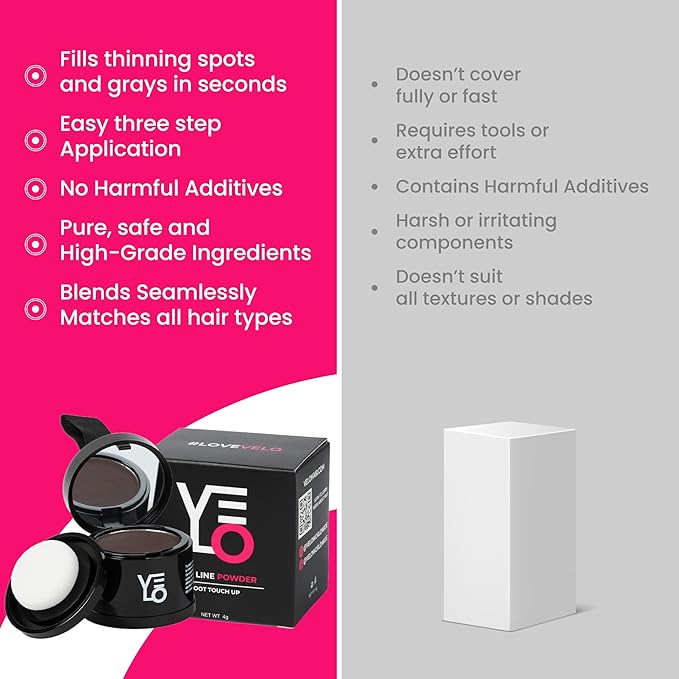 VELO Hairline Powder–MEDIUM BROWN Hair Root Touch Up Powder for Women & Men–Instantly Covers Gray Hair, Thinning Hair & Bald Spots–Sweatproof Root Cover Up–Puff & Mirror Compact, 13 Shades