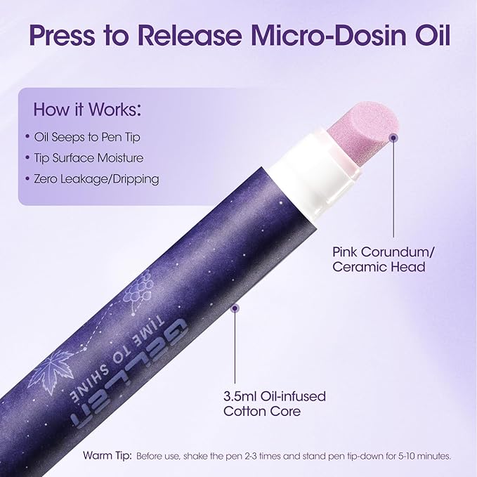 Gellen 4-in-1 Cuticle Pusher Pen with Micro-Dosin Oil, Cuticle Remover & Cuticle Oil in a Pen, Ceramic Nail Pusher Oil Pen for Hangnails & Dry & Damaged Nails, Nail Care Pen for Repair & Nourish Nails