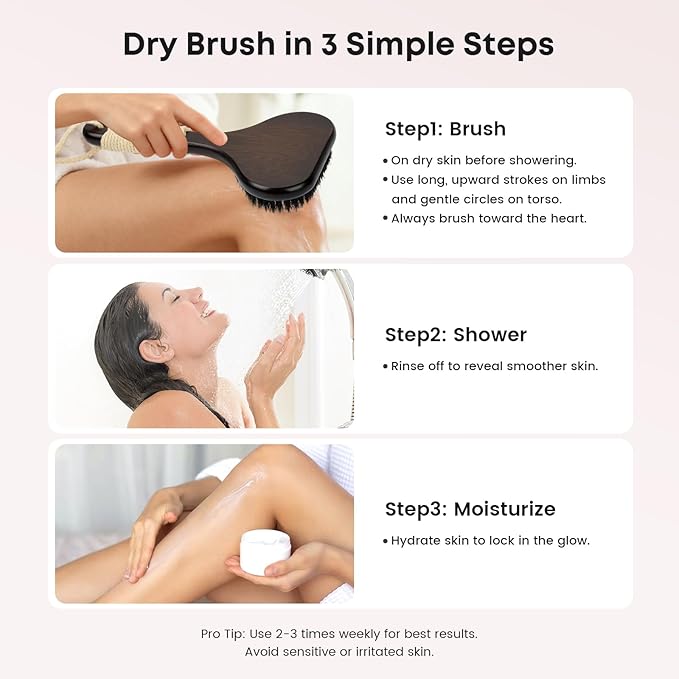 Bamboo Dry Brushing Set with Body and Face Brush, Dry Scrub Brush with Exfoliating Natural Boar Bristle for Lymphatic Drainage, Cellulite Reduction, Blood Circulation and Glowing Skin, 2 Pack