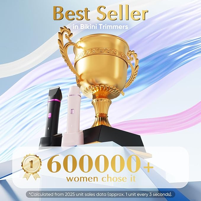 Electric Bikini Trimmer for Women - Waterproof Pubic Hair Trimmer & Facial Shaver, Rechargeable Cordless Electric Razor with Ceramic Blades, IPX7 Shower-Safe for Sensitive Skin, Gift for Her