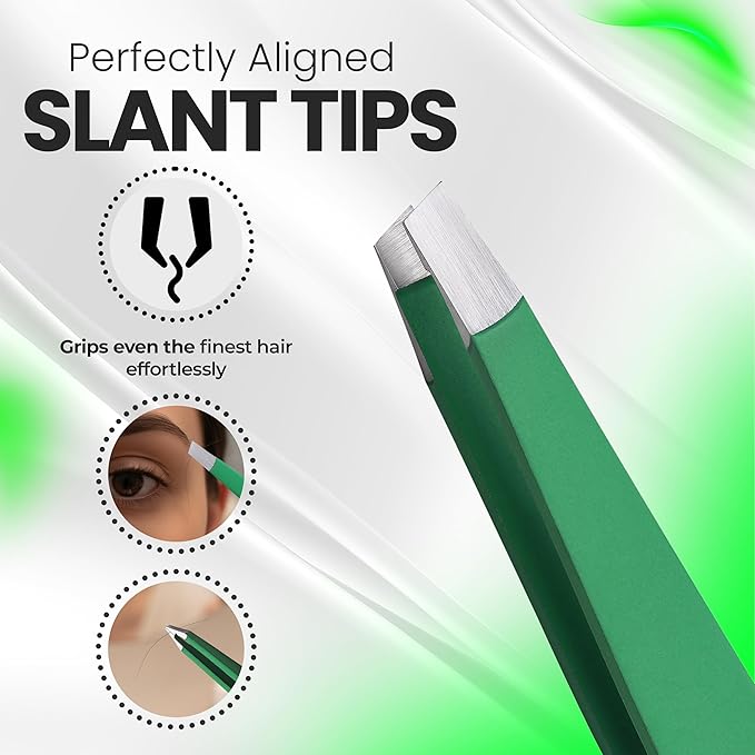Stainless Steel Mini Slant Tweezer - Professional Precision Eyebrow Tweezers for Women & Men, Rust-Proof Travel Grooming Tool for Facial Hair Removal, Chin Hair & Ingrowns (Matte Forest Green)