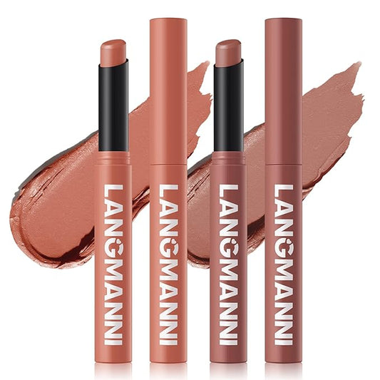Jolilab 2Pcs Velvet Matte Lipstick Nude Matte Soft Dark Color Stick High Pigmented Long-Lasting Waterproof Lip Stick Lip Balm Beauty Cosmetics Gift for Women（05#+06#