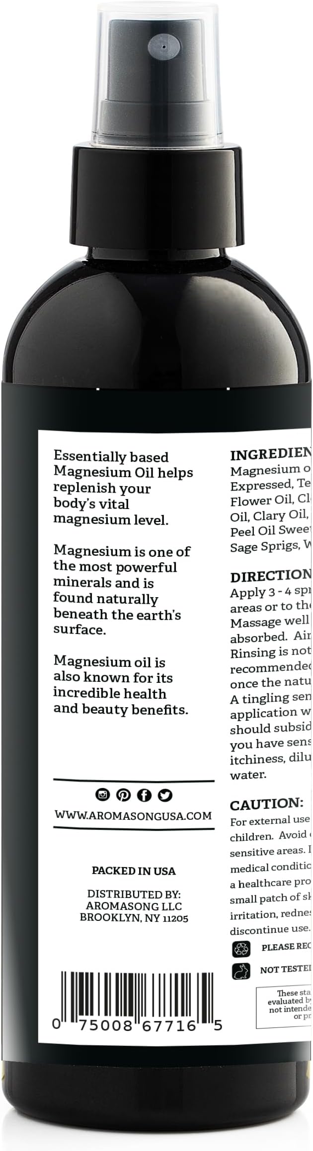 Aromasong Magnesium Spray Lavender - Extra Strength 2 Pack of (23mg in Each Spritz) 8 Oz, Natural and Pure Magnesium Oil Spray - Made in The USA - for Leg Discomfort and Promotes a Calm Sleep
