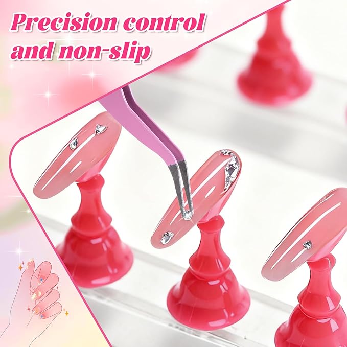 Nail Art Tools Kit with 15 Nail Art Brushes, 5 Dotting Tools, Nail Stand for Press-on, Nail Design Tools for Salon & DIY Home Manicure (Rose Red)