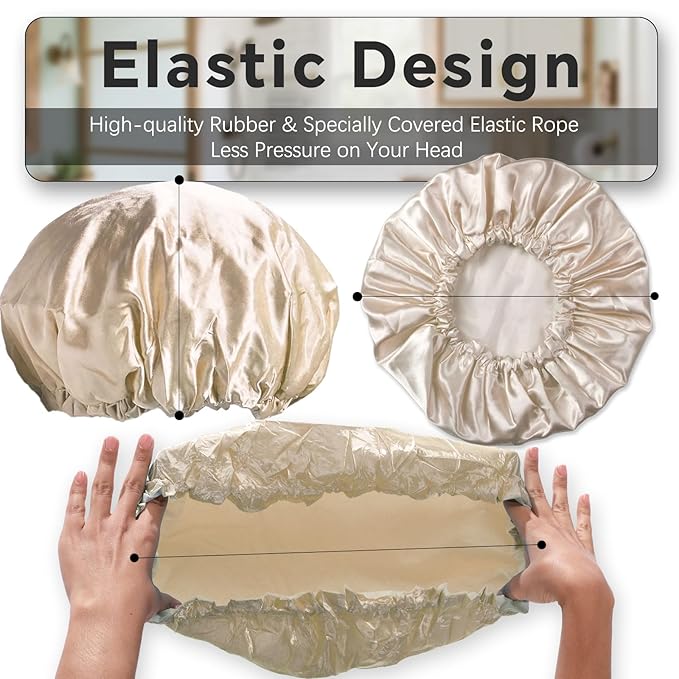 Smilco 2 Pack Shower Caps for Women, Reusable Waterproof Double Layer Bath Cap, Large EVA Elastic Hair Cover for Shower, Fits Long Hair & Braids, for Spa & Home