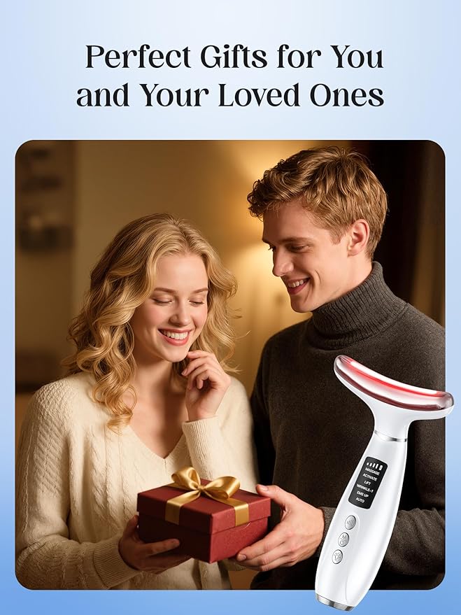 Red Light Therapy for Face & Neck, Face Massager Tool for Anti-Aging, Skin Facial Sculptor, 7-Color LED Phototherapy Device with Lifting, Heat & Vibration, Firming, Rechargeable Beauty Tool