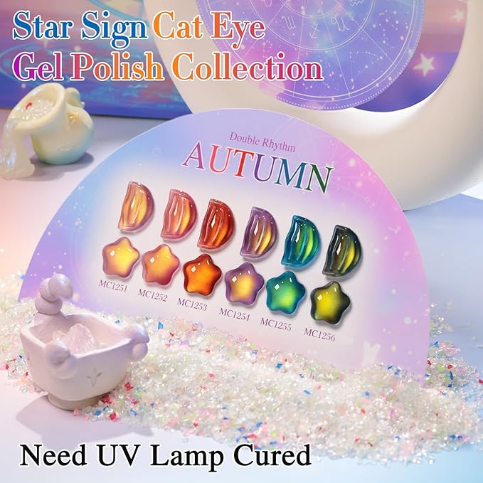 Double Rhythm Jelly Glass Cat Eye Gel Polish with Magnet 15ML Holographic Glitter Shimmer Translucent Sheer Color Magnetic Nail Polish Salon DIY at Home (Golden Black-MC1256)