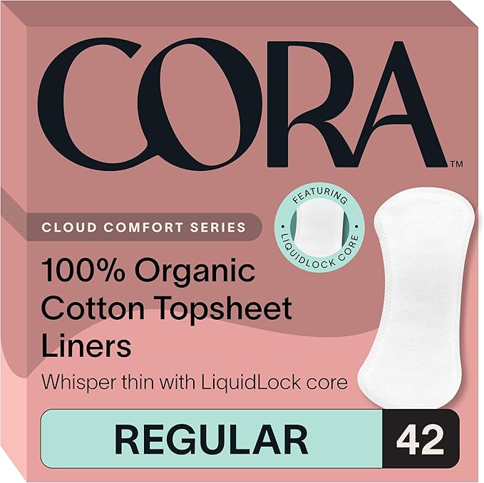 Cora 100% Organic Cotton Topsheet Period Liners (42 Regular Period Liners)