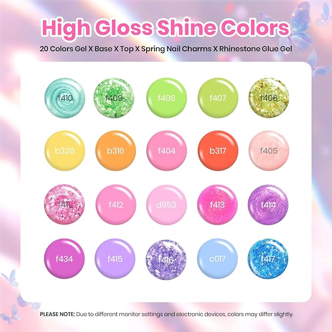 Beetles Gel Nail Polish Set - 28 Pcs Pastel Pink Yellow Green Blue Glitter Macaron Color Gel Polish Set Fluttered Eden Soak Off Nail Polish UV LED Nails Art Valentines Gifts for Women Girl