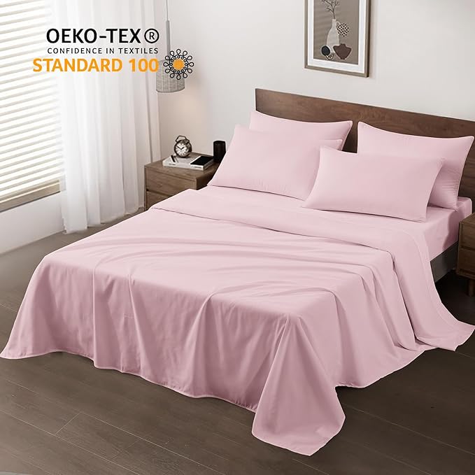 Maple&Stone Full Flat Sheet 6 Pack,Premium Soft & Breathable,Brushed Microfiber Fabric,Anti-Shrinkage & Non-Fading,Bulk Flat Sheets Only Full Size (Pink)