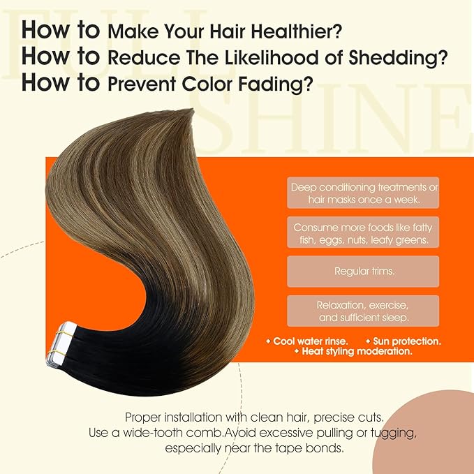 Full Shine Hair Extensions Real Human Hair Tape in Color 1B/6/27 Balayage Ombre 20Inch Human Hair Tape in Extensions 50Gram Straight Human Hair Extensions 20Pcs Seamless Soft Hair Add Length