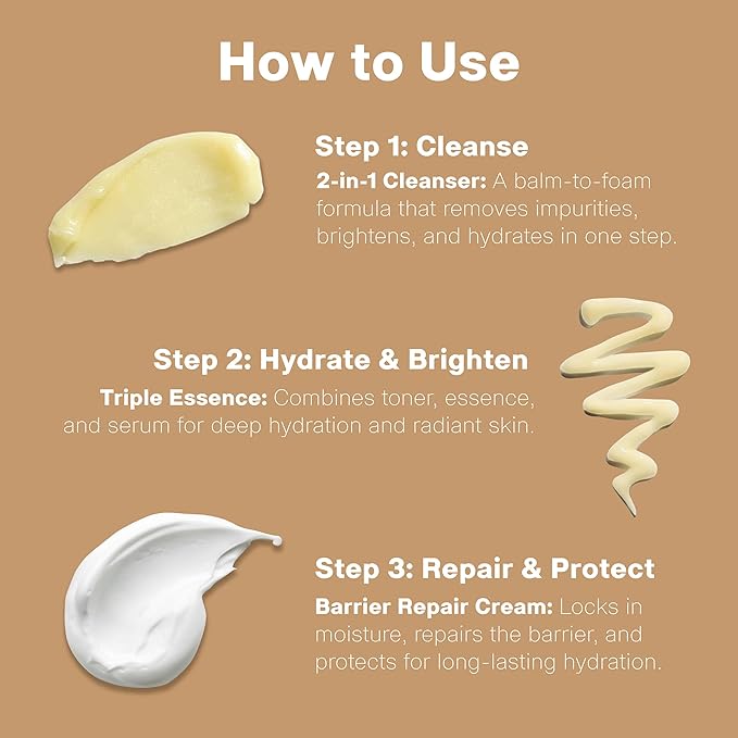 Simplified 3-Step K-Beauty Kit, Travel Size Korean Skincare Set, Rxcue Glow Patented 10-in-3 System for Glass Skin, TSA Approved, Korean Skin Care Travel Set, Skincare Kits & Gift Set, 1.01 fl oz ea