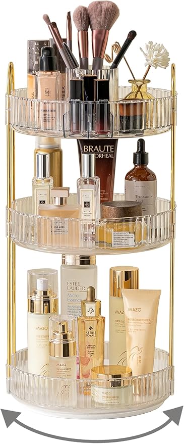 360 Rotating Makeup Organizer,3 Tier Large Capacity Make Up Organizers and Storage,Skincare Perfume Vanity Organizers,Bathroom Cosmetics Storage Organizer Countertop(Clear)
