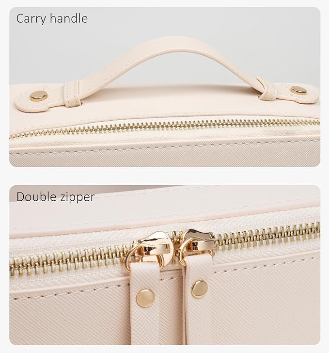 LETGO Clear Makeup Bag Organizer, Travel Toiletry Bag Cosmetic Case for Women, Portable Make Up Skincare Pouch Car Organizer Bag with Zippers for Essentials(Large-Beige)