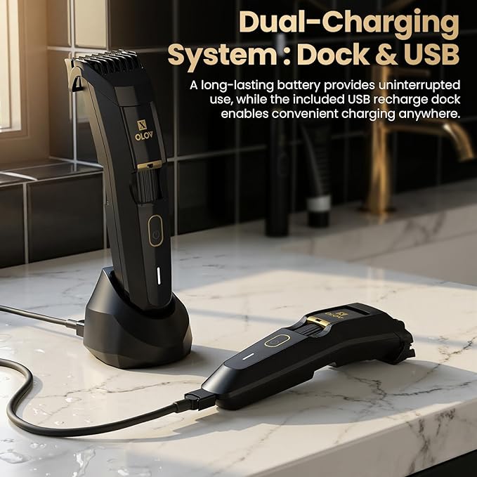 Men's Beard Trimmer - All-in-One Trimmer with Precision Dial - Premium Facial Hair Groomer - Adjustable 20 Length Setting, USB Recharge Dock, Cordless Waterproof Wet/Dry Clipper