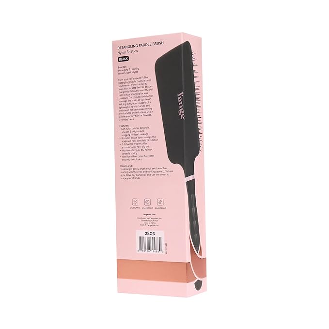 L'ANGE HAIR Detangling Paddle Brush | Gentle Nylon Bristles for Wet & Dry Hair | Smooth Detangling & Scalp Massage | Lightweight, Non-Slip Handle | Works for All Hair Types (Black)