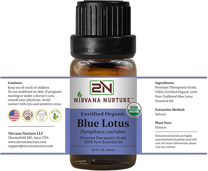 Blue Lotus Essential Oil USDA Certified Organic, 100% Pure Natural Premium Grade, Undiluted