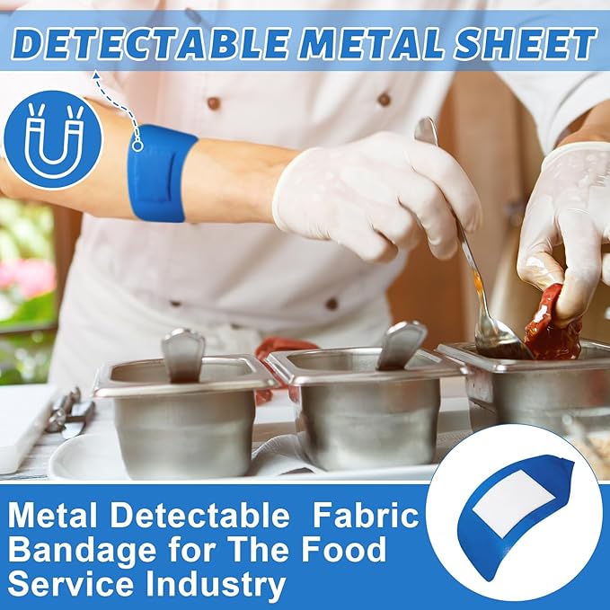 Geiserailie 120 Pcs Food Service Blue Detectable Bandage Woven Fingertip Waterproof Flexible Bandages Non-Stick Pad Latex Free Catering First Aid Kit Wound Care and Protection (2" X 3",Rectangle)