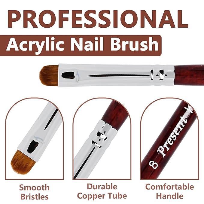 Present Gel Nail Brush,UV Gel Nail Brush,Nail Art Tips Builder Brush Pen,Sturdy Wooden Handle Nail Art Tools for French Nails (Deep Wood Grain Color)