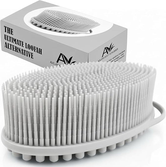 Avilana Premium Silicone Body Scrubber - 8 Years Trusted Since 2017 - SGS Certified Food Grade Dual Sided Bath Brush, Quick-Dry Exfoliating Loofah Alternative, Massage Brush Sensitive Skin Women Men
