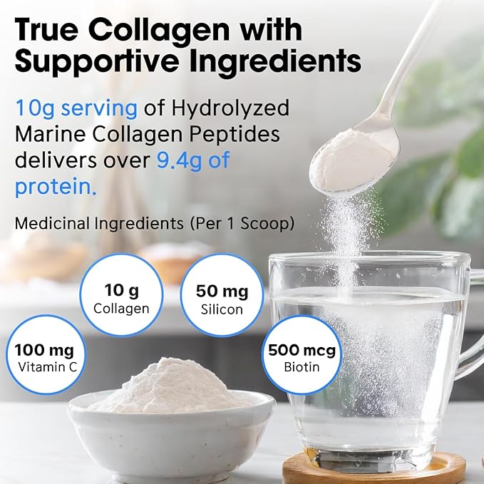 Nutridom Hydrolyzed Marine Collagen Peptides Powder, Wild-Caught from Nova-Scotia, Supports Hair, Skin & Nails, Non-GMO, Free of Gluten, Soy & Dairy (303 g)