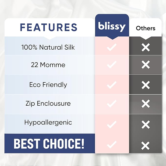 Blissy Silk Pillowcase - 100% Pure Mulberry Silk - 22 Momme 6A High-Grade Fibers - Silk Pillow Cover for Hair & Skin - Regular, Queen & King (Blissy White, Queen)