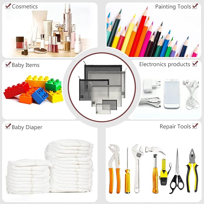 EASYFUN 6 Pieces Mesh Cosmetic Bag With Zipper Portable Travel Organizing Zipper Pouch Toiletries Makeup Pouches For Home Travel Accessories Diaper Bag