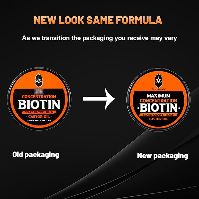 Beard Balm, 2X Concentration Biotin, with Castor Oil and Argan & Jojoba Oils, Promotes Beard Growth, Styles, Strengthens & Softens Beards & Mustaches, 2 Ounce