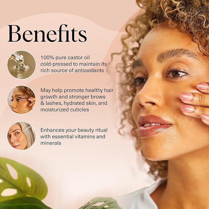 Kitsch Organic Castor Oil for Hair Growth - 100% Pure Castor Oil, Organic Cold Pressed Unrefined Glass Bottle for Face, Skin, Lashes, Brows, Scalp, Nails & Belly Button | Ideal Gifts for Women - 2 oz