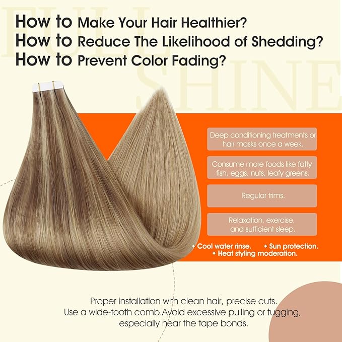Full Shine Balayage Tape in Hair Extensions 14Inch Remy Human Hair Tape in Extensions Color 10/16/16 Golden Brown And Golden Blonde 50Gram Invisible Skin Weft 20Pcs for Wedding Add Volume