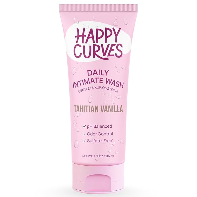 HAPPY CURVES Feminine Wash - pH Balanced Cleanser with Aloe & Vitamin E - Sulfate-Free, Paraben-Free Intimate Care for Women - Odor Control, Gentle Daily Vaginal & Sensitive Skin (Tahitian Vanilla)