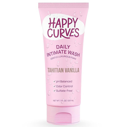 HAPPY CURVES Feminine Wash - pH Balanced Cleanser with Aloe & Vitamin E - Sulfate-Free, Paraben-Free Intimate Care for Women - Odor Control, Gentle Daily Vaginal & Sensitive Skin (Tahitian Vanilla)